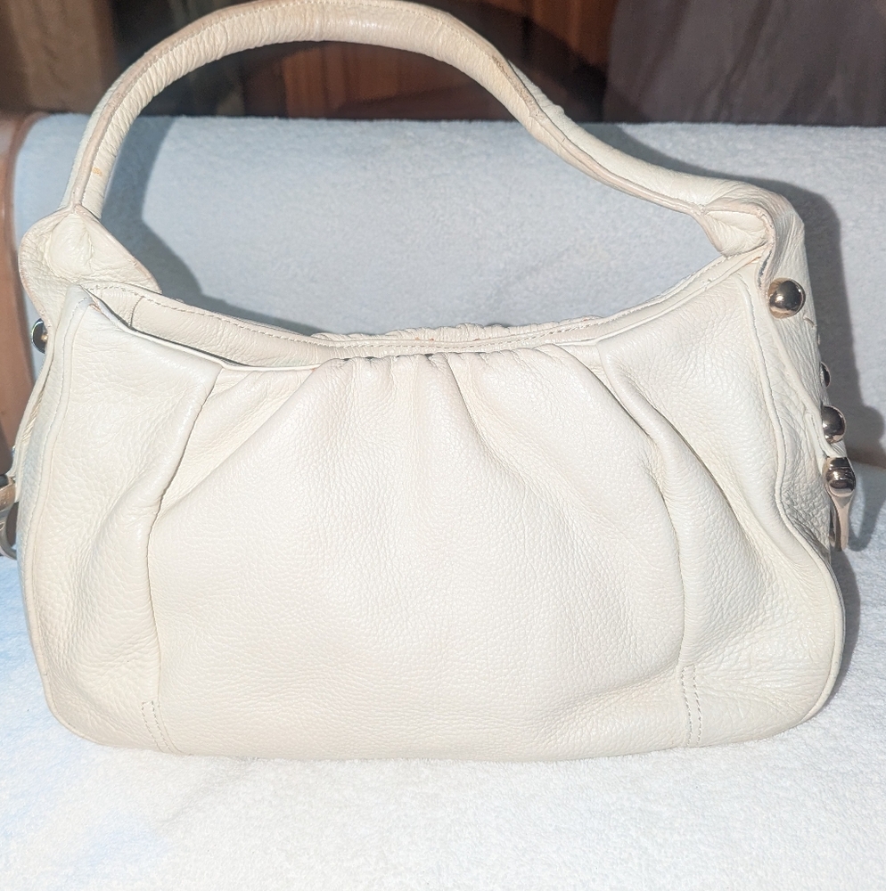 Charles David Cream Textured Leather Shoulder Bag with Silver Hardware